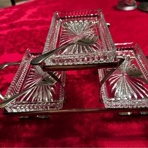 Vintage 1970  Silver platted and Clear Glass relish serving set .